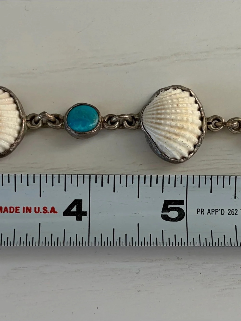 Sterling Silver Turquoise Shell Link Bracelet - Blue